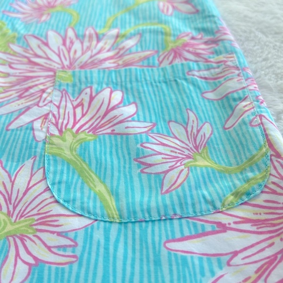 Lilly Pulitzer Girls Size 7 Aqua Pink Floral Shift Dress Pockets & Side Tie - Picture 3 of 13